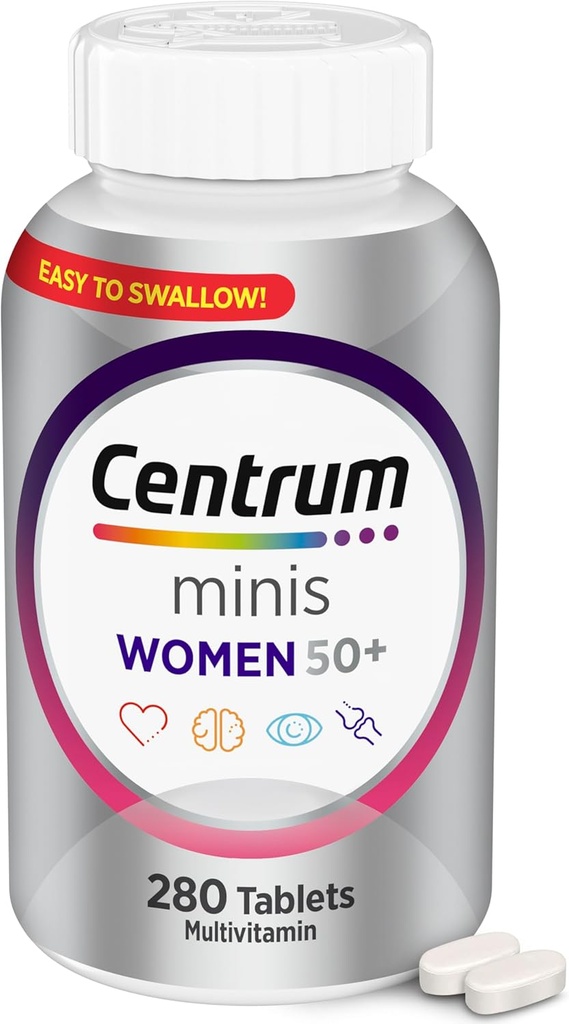 Centrum Minis Silver Women's Multivitamin for Women 50 Plus, Multimineral Supplement with Vitamin D3, B Vitamins, Non-GMO Ingredients, Supports Memory and Cognition in Older Adults - 280 Ct