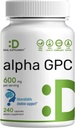 Alpha GPC 600mg Per Serving, 240 Capsules – Bioavailable Choline Replenishment –Nootropic Brain Health Supplements for Memory and Focus – Non-GMO, Gluten Free