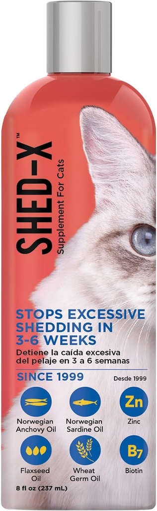 Suplemento de gato líquido Shed-X, 8oz – 100% natural – Defensor de la manada, ayuda a la boda de gatos con suplementos de gato de ácidos grasos esenciales, vitaminas y minerales