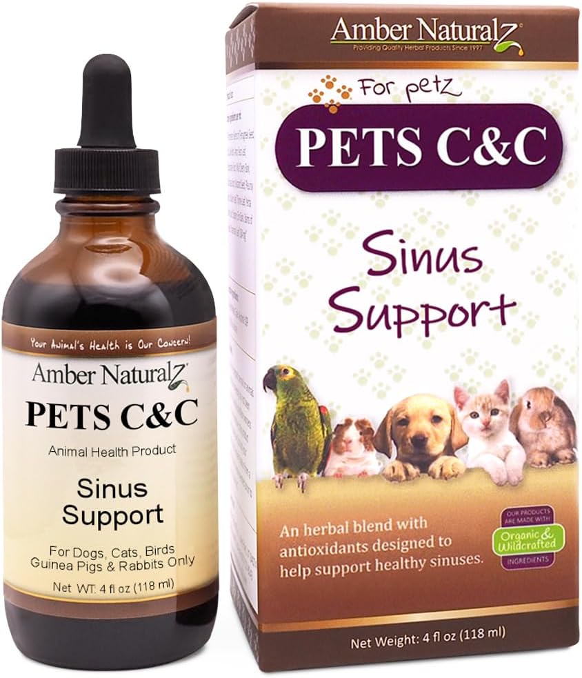 Amber NaturalZ Pet C limitadaC Herbal Suplemento para Perros, Gatos, Aves, Películas de Guinea y Conejos ← Pet Herbal Suplemento para el Sinus Saludable TEN 4 Fluid Ounce Glass Bottle ØManufactured in The USA