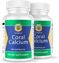 Calcio de Coral Set de 2 frascos con 100 capsulas CADA uno. Reforzado con Vitamina D y Magnesio. Combate: Cansancio, Dolor de huesos, insomnio, Calambres, Artritis. 100% Natural.
