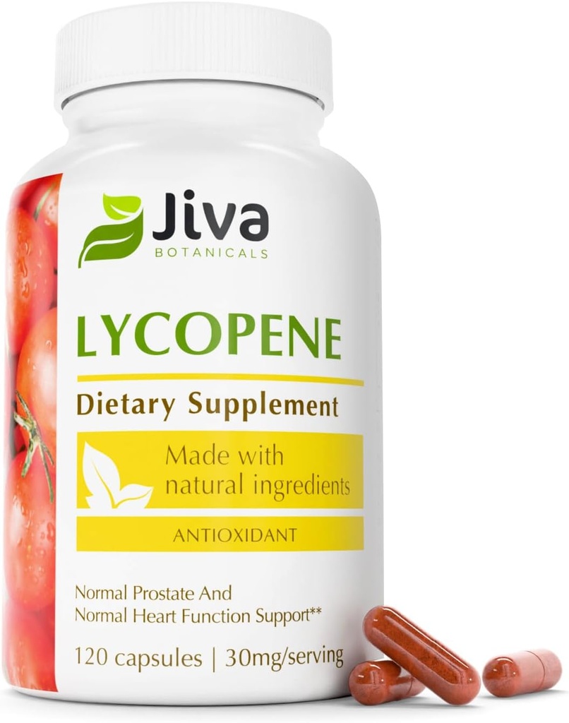 Jiva Botanicals Lycopene Suplemento 30mg - Antioxidante Apoyo a la Prostata Normal y el Corazón de Salud - Lycopene de Tomato Extracto - Hecho en Estados Unidos - No GMO, Vegan - 120 cápsulas