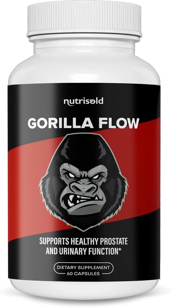 Gorilla Flow - Apoyo a la próstata Suplemento para la salud de los hombres tóxico Reducir el despertar en la noche para orinar Silencio Promocionar sueño tóxico Apoyo a la vejiga Emptying ¦ Prostate Herbal Complex ¦