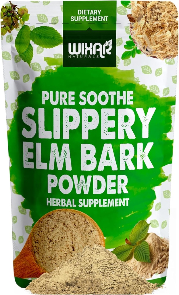 WIXAR Slippery Elm Bark Powder - Soothe Digestive Health, Sore Throat, Acid Reflux - Made from Inner Bark, Natural &amp; Gluten-Free Blend, GMO-Free, Vegan Friendly - Herbal Supplement Powder - 5oz
