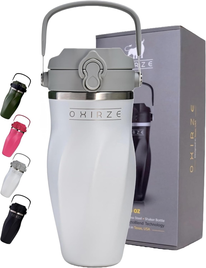 Botella para mezclas de proteínas – Acero inoxidable de doble pared, para sacudidas, moquetas, coctails –Leak-Proof, 26oz, Copa de cobre aislado, BPA-libre No se necesitan herramientas de mezcla (perla ártica)