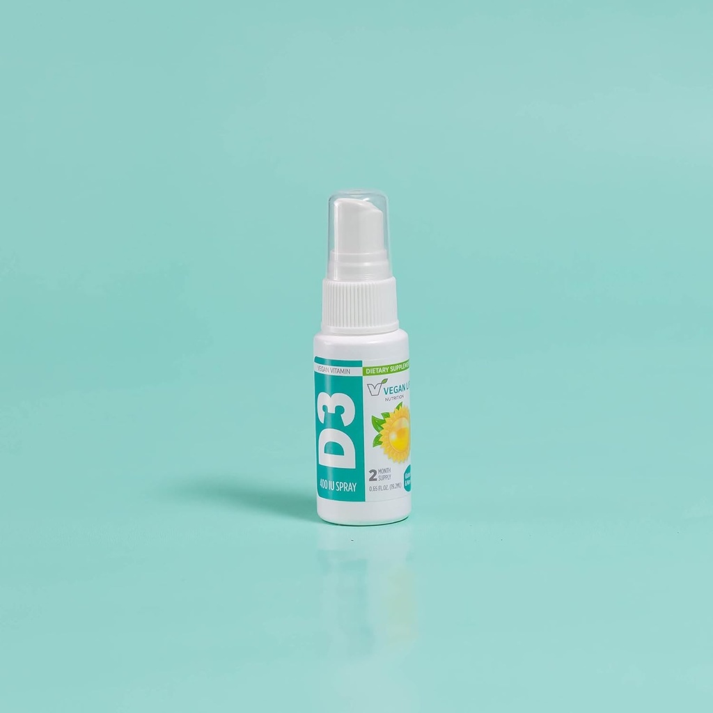 Vegan Life Nutrition - Vitamin D3 Spray for Adults (400 IU) - 50% RDV - Orange-Flavored, Gluten-Free, Non-GMO, Supports Bone Health and Immune System - 0.65 Fl Ounce