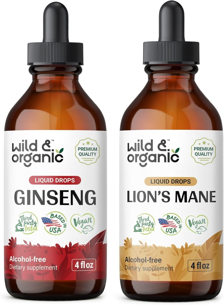 Wild &amp; Organic Ginseng Tincture 4 fl oz &amp; Lion's Mane Tincture 4 fl oz