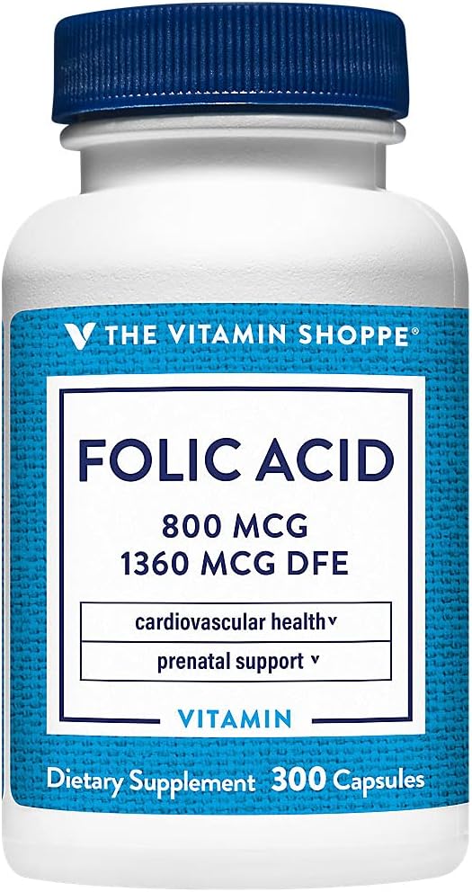 El ácido fólico de la vitamina Shoppe 800MCG, apoya el desarrollo prenatal y fetal (300 cápsulas)