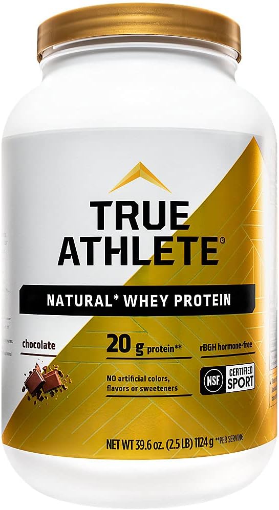 Verdadero Athlete Natural Whey Protein - Chocolate, 20g de Proteína por Servir - Probióticos para la Salud Digestiva, Hormona Gratis (2,5 libras de Polvo)