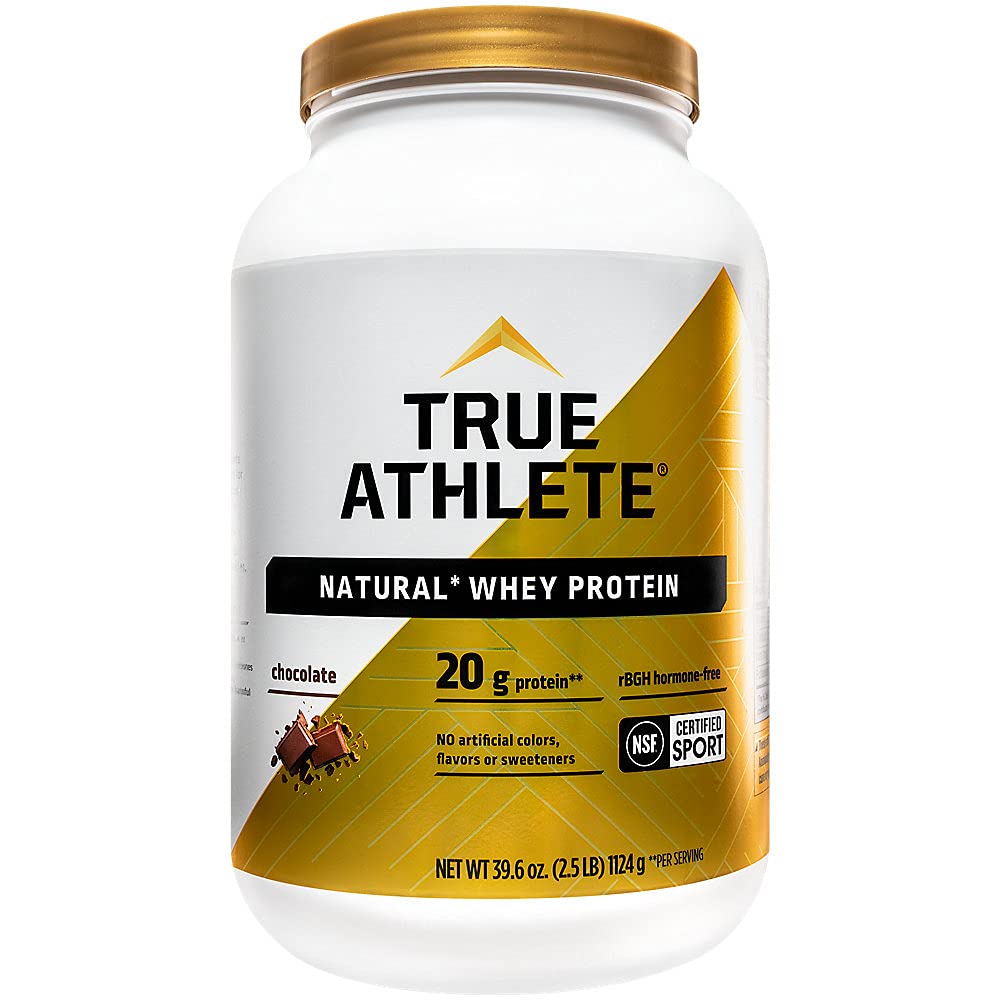 Verdadero Athlete Natural Whey Protein - Chocolate, 20g de Proteína por Servir - Probióticos para la Salud Digestiva, Hormona Gratis (2,5 libras de Polvo)