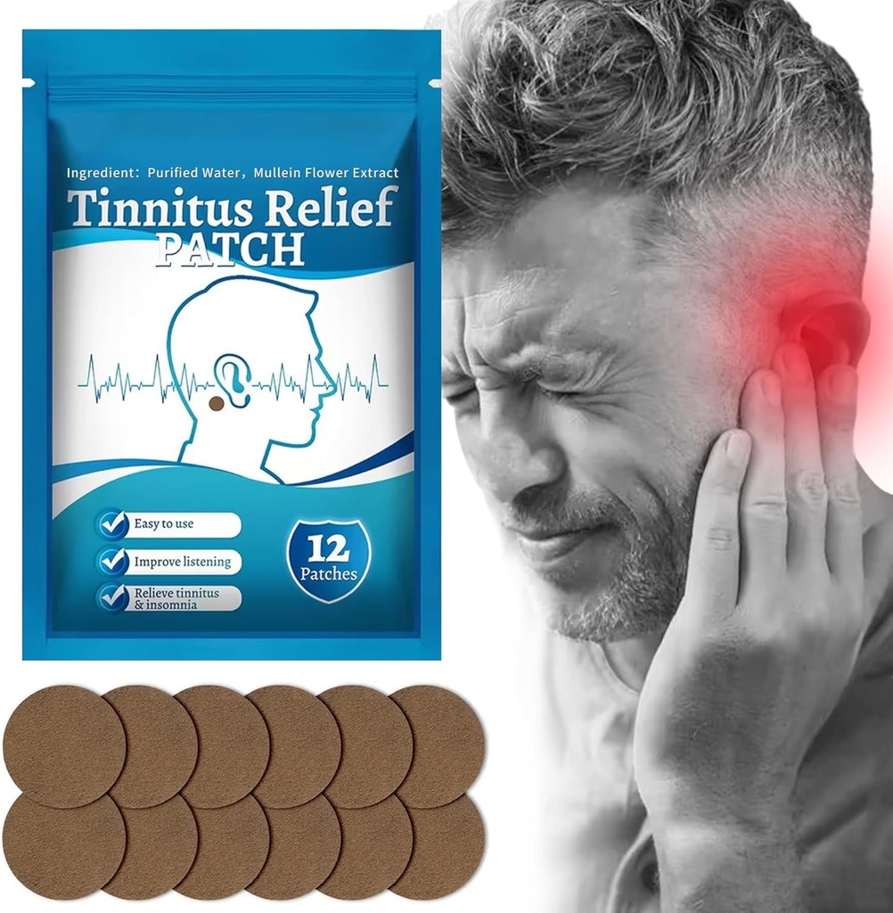 Patches de Alivio de Tinnitus, Tratamiento de Alivio Herbal Tinnitus Natural Ear Patch, para Anillo de Oído, Dolor de Oído, Pérdida de Audiencia Alivio y Protege Salud de Oído, 12Pcs (1 Pack)