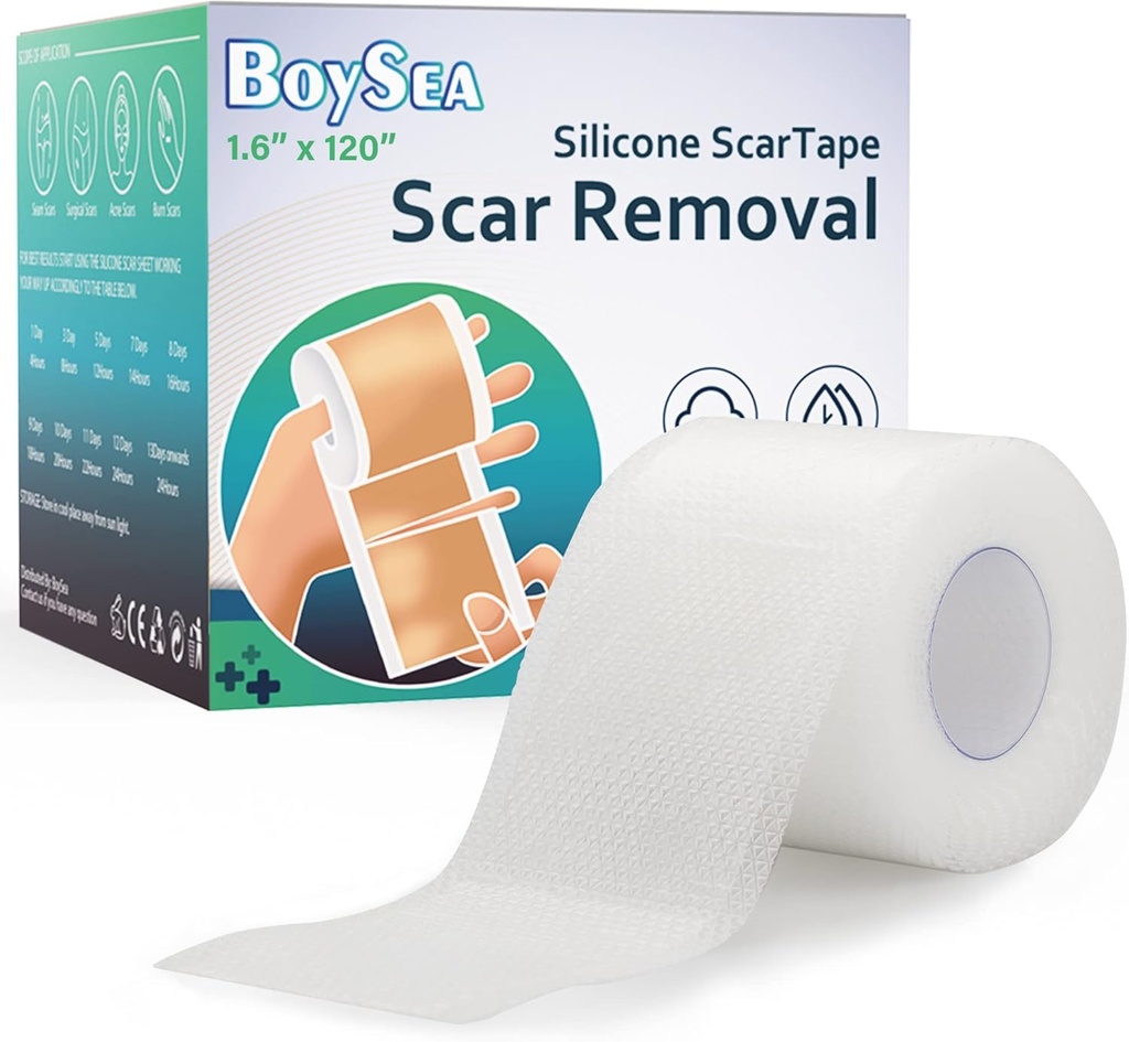 Chaquetas de silicona de Boysea (1.6" x 120") Tapa de silicona clara - Tratamiento de eliminación de cicatrices - Tiras de cicatriz reutilizables para Keloid, C-Sección, Quemaduras, cicatrices quirúrgicas