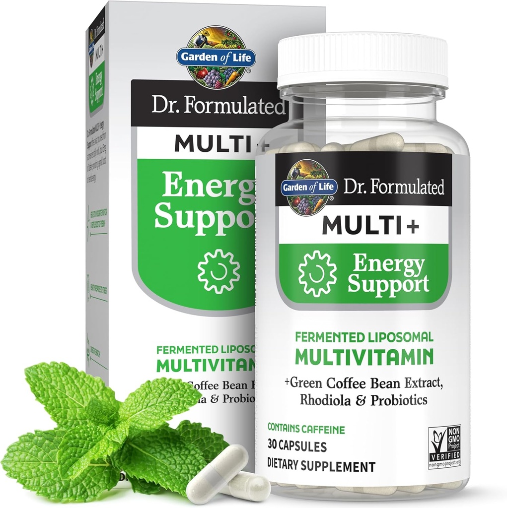 Garden of Life Dr. Formulated Multi+ Energy Support: Fermented Liposomal Multivitamin + Green Coffee Bean Extract, Rhodiola &amp; Probiotics - Boost Energy, Support Digestion & Immune Health, 30 Capsules