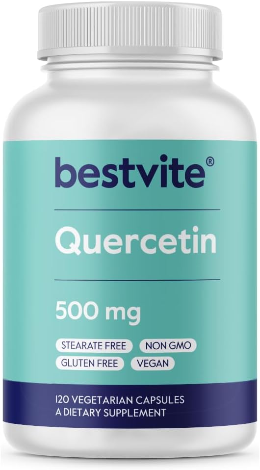 BESTVITE Quercetina 500mg (120 cápsulas vegetarianas) - No Stearates - No Silicon Dioxide - Vegan - No GMO - Gluten Gratis