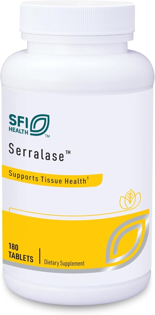 Klaire Labs SFI Health Serralase - Vegetarian Proteolytic Enzyme Blend with Serratia Peptidase " Bromelain for Digestion, Sourced from Papaya " Pineapple, Hypoallergenic (180 Enteric Coated Tablets)
