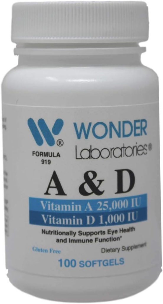 Wonder Laboratories Vitamina a 25.000 UI de Cod Liver Fish Oil + Vitamina D3 1000 UI