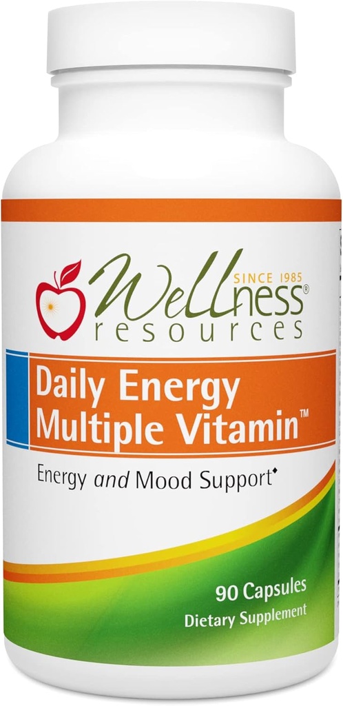 Wellness Resources Daily Energy Multiple Vitamina - 90 cápsulas - MTHFR multivitamina diaria metilada sin hierro - Vitamina B12, Folate, & Bioavailable B Vitaminas - Best Supplement for Energy & Mood