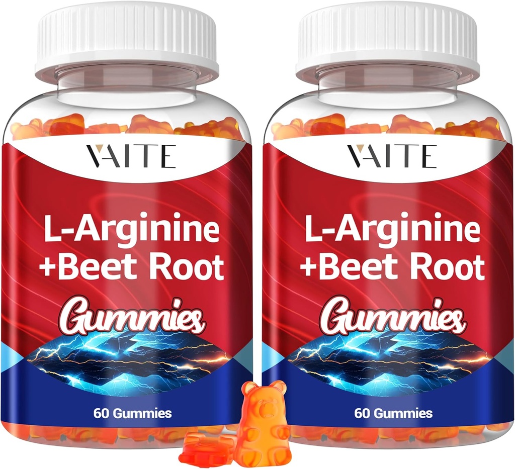 L Arginine 1000mg Suplemento Beet Root Gummies - Double Strength, Energy Boost, Circulation Support and Stamina, Organic Chewable Beets Suplementos para Hombres y Mujeres, Vegan Gummy, Sugar-Free(2 Pack)