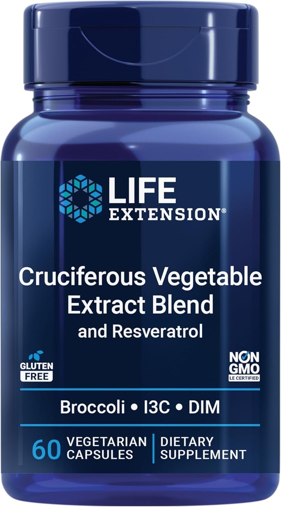 Life Extension Cruciferous Vegetable Extract & Resveratrol, Broccoli, Cabbage, resveratrol, Supports Cellular Protection, Gluten-Free, Non-GMO, Vegetarian, 60 Capsules
