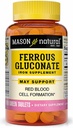 Gluconato de ferroso natural de Mason - Apoya la formación de células rojas de sangre, suave sobre suplemento de hierro de estómago, 100 Tabletas