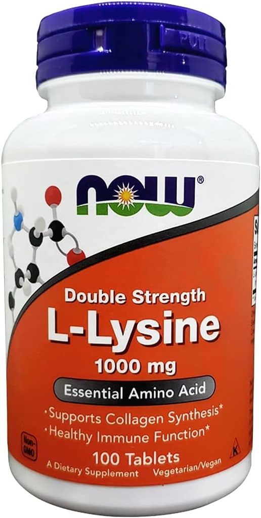 NOW Foods Supplements, (L-Lysine Hydrochloride) 1,000 mg, Double Strength, Amino Acid, 100 Tablets