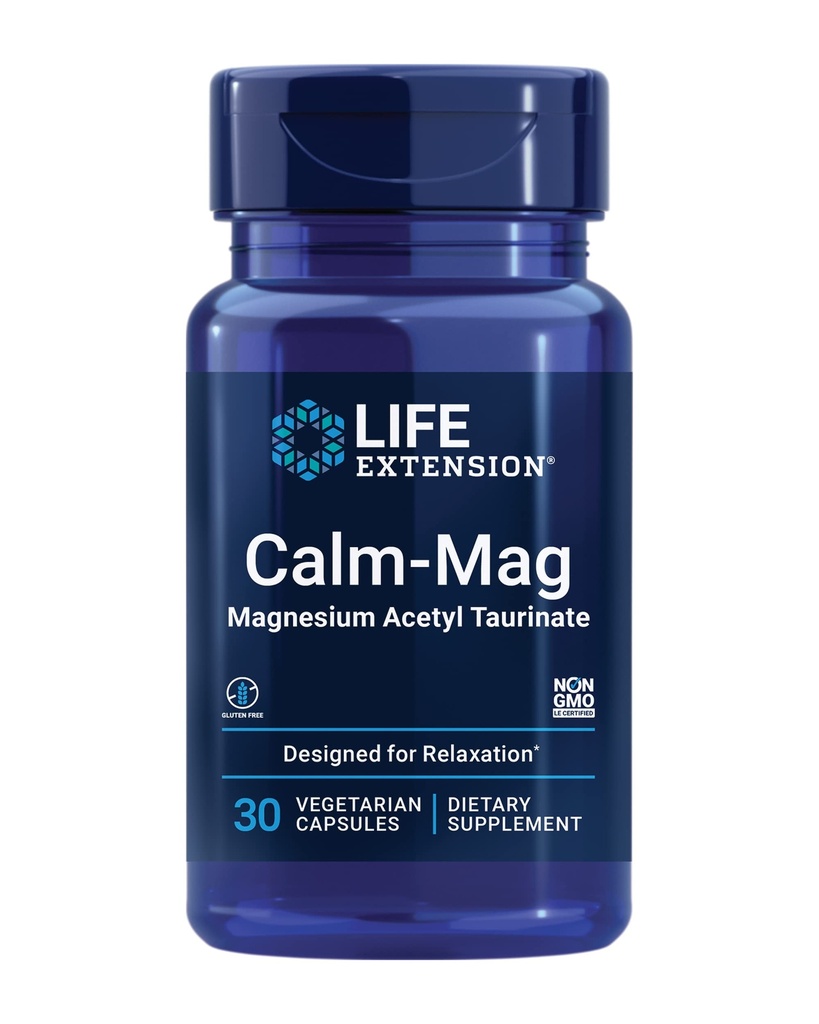 Ampliación de vida Calm-Mag, Magnesium Acetyl taurinate, Daily Stress Management Formula, apoya la calma y la relajación, libre de gluten, no Gluten, vegetariano, 30 cápsulas
