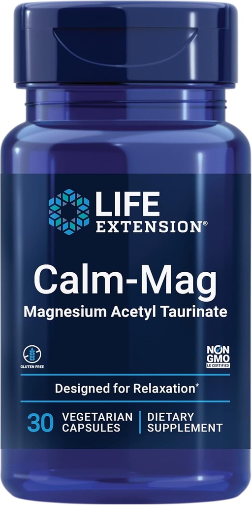 Ampliación de vida Calm-Mag, Magnesium Acetyl taurinate, Daily Stress Management Formula, apoya la calma y la relajación, libre de gluten, no Gluten, vegetariano, 30 cápsulas