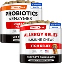 Vet Strength Probiotics + Alivio de Alergia para los Perros Bundle - Suplemento de fibra picable + Tratamiento de la piel picante - Enzimas digestivas + calabaza - Alivio de estómago activo + Hotspot Relief -240 ct - Hecho en EE.UU.
