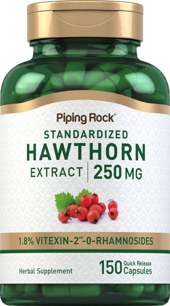 Piping Rock Hawthorn Berry Capsules  250mg ← 150 Pills  Herb Extract Supplement ← Non-GMO, Gluten Free