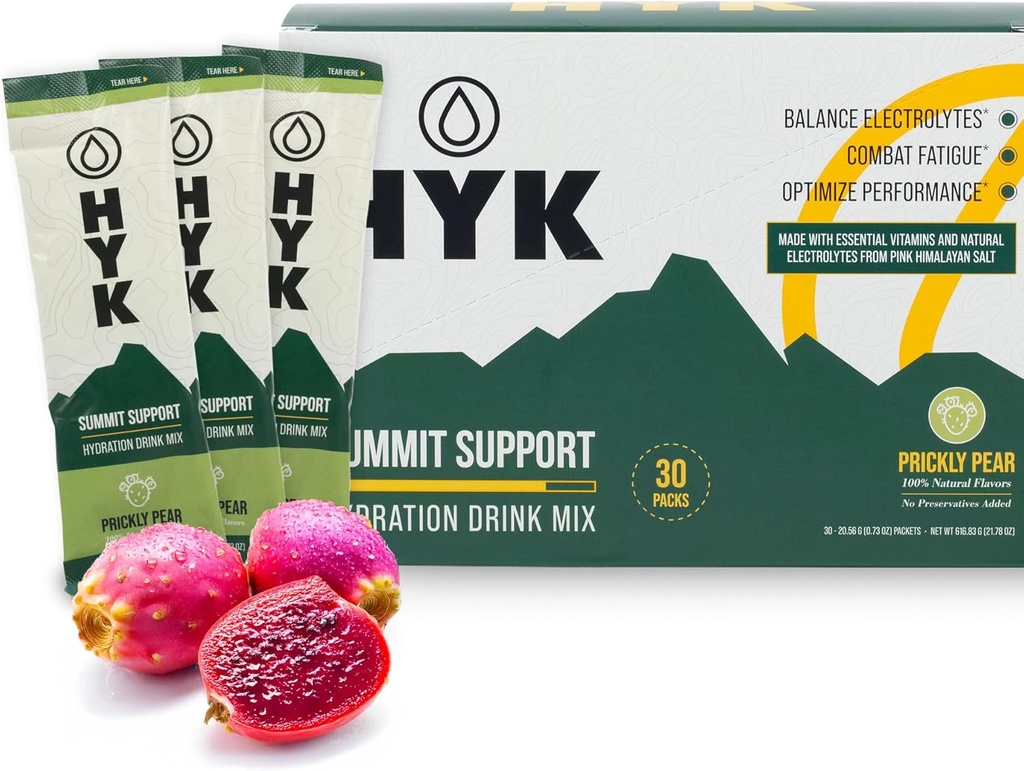 HYK Electrolyte Drink Mix ¦ Science-Backed Endurance Fuel for Runners, Ultra " Trail Athletes  durable Energy, Focus, Hydration + Recovery All in One Stick Pack ← Prickly Pear Flavor, 30 Conde