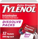 Tylenol Extra Strength Dissolve Powder Packs, 500 mg Acetaminophen Pain Reliever " Fever Reductor de Medicina, Fast Relief for Minor Aches " Pains, Ibuprofen- " Aspirin-Free, On-the-Go Berry Flavor, 32 Ct