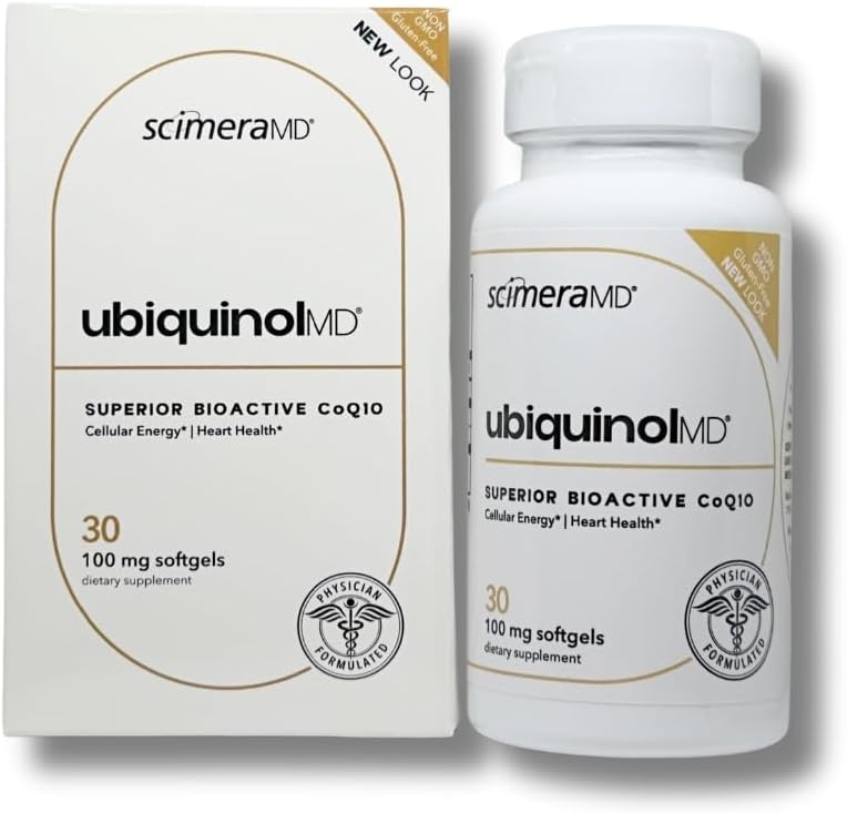 ScimeraMD® Ubiquinol Coenzyme Q10 Kaneka QH Suplemento Antioxidante para la salud cardíaca y la producción de energía celular, 30 TC