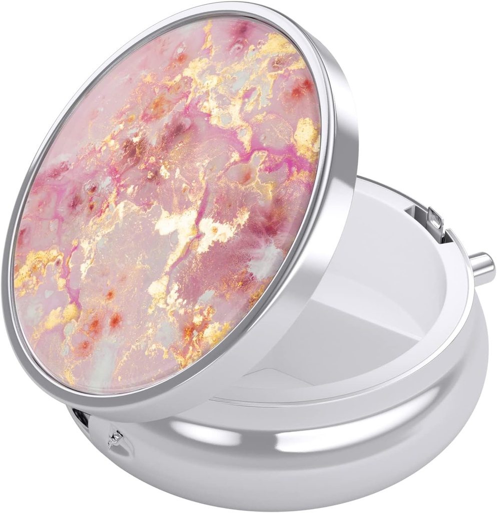 Nipichsha Pill Box, Small Pill Case for Purse & Pocket, Cute Travel Medicine Organizer, Portable Medicine Container Holder to Hold Vitamins, Medication, Fish Oil &amp; Supplement, Gold Pink Marble