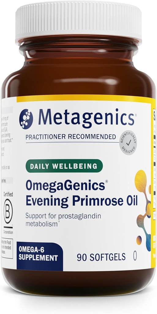 Metagenics OmegaGenics aceite de la noche de la noche - 419 mg Omega-6 con 50 mg GLA - Soportes Esquí, Hormonal, PMS, Menopause & Immune Health* - No GMO, Gluten-Free - GMP instalación certificada - 90 Softgels