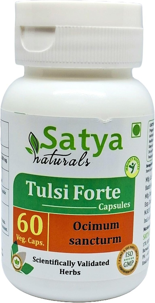 Tulsi Forte Capsules 500 mg. 60 Veg. Capsule tención Basil (Ocimum Sanctum) Extracto Cápsulas para Hombres y Mujeres ANTE Ayurvedic Herbal Suplemento/Remedios ANTE 10:1 Forte (1 Botella de 60 Cápsulas)