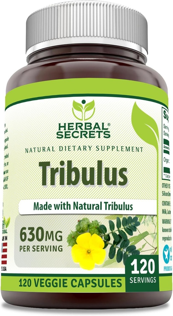 Herbal Secrets Tribulus 630 Mg 120 Veggie Capsules Suplemento Silencio No Gluten Libre Silencio Made in USA