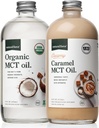 Natural Force Creamy Caramel MCT Petróleo + MCT de espectro completo orgánico Petróleo – Libre de gluten, no GMO, 100% Cacahuates puros de coco orgánico – Keto, Paleo y Vegan – 2x 16 botellas de vidrio de onza