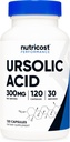 Nutricost Ácido ursoico 300mg, 120 cápsulas - Vegetariano, No GMO, Gluten Gratis, Soy Free