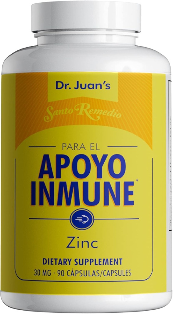 Santo Remedio Zinc, de Zinc Picolinate y Gluconate Dihydrate, Suplemento dietético, Mineral esencial para el soporte general, 30 mg, 90 cápsulas por botella Equivalente a 90 dosis