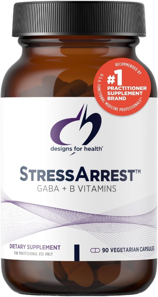 Diseños para Estrés de SaludArresto - 300mg GABA con Glycine, Ácido Pantoténico + Niacinamida (Vitamin B3) para promover una respuesta a la tensión calma - Suplemento libre sin gluten (90 cápsulas)