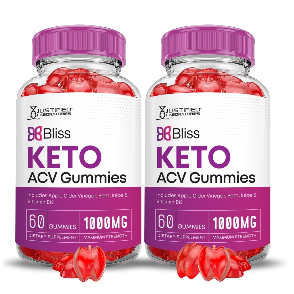 Justified Laboratories Bliss Keto ACV Gummies (1000 mg) - 60 Count, Pack of 2 - Formulated with Apple Cider Vinegar, Folate & Vitamin B12 - Non-GMO, Vegan, Gluten Free - 60 Servings