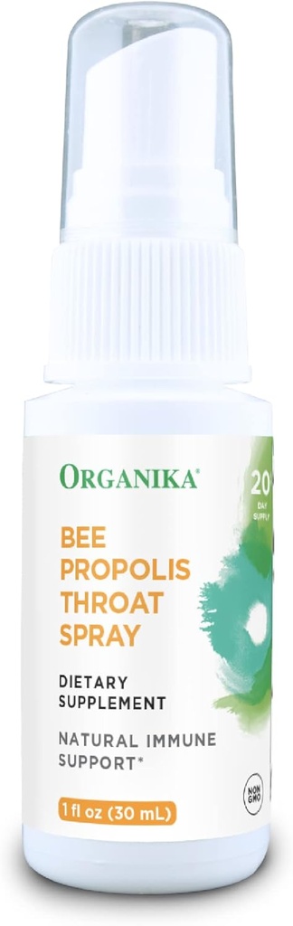 Organika Bee Propolis Throat Spray – Natural Immune Support and Sore Throat Relief – Gluten Free, Antioxidant Supplement - Alcohol Free Liquid, 1 oz