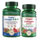 Purity Products Bundle - Vegan Omega 3-6-9 + Vegan Collagen Builder Omega 3-6-9 (“5 in 1” Plant-Based Omega Essential Fatty Acid) - Vegan Collagen Builder (w/Key Plant-Based Ingredients & More)