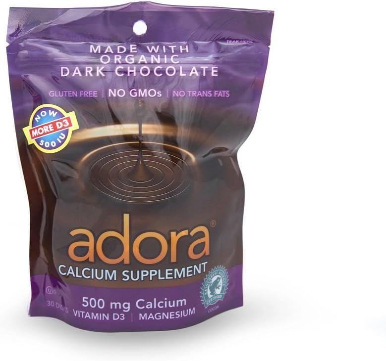 Adora Calcio Suplemento Chocolate Oscuro, 30 Cuenta (Paquete Valor de 3)