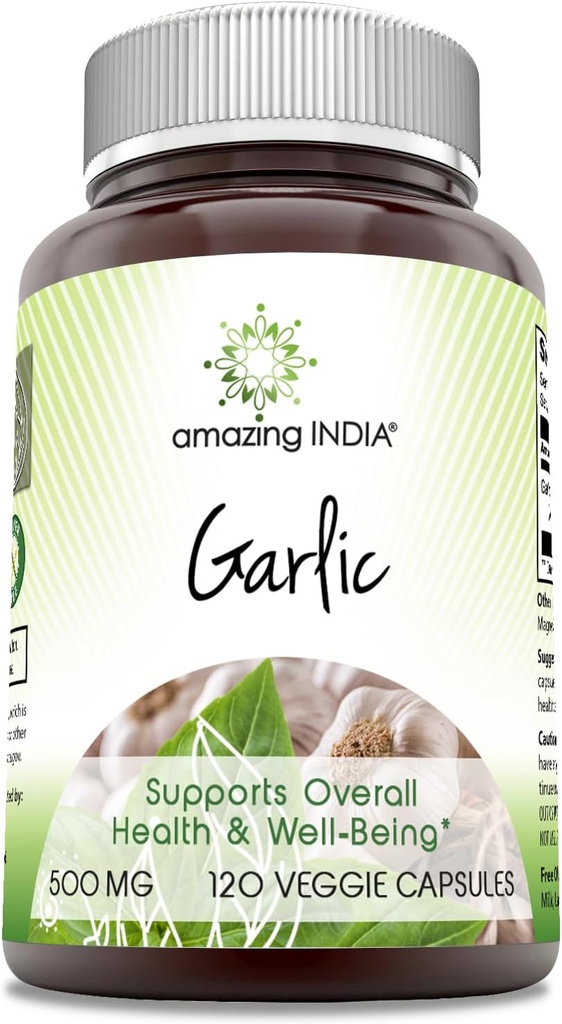 Increíble India Ajo 500 mg 120 Veggie Capsules Suplemento Silencio No GMO Silencioso libre de gluten