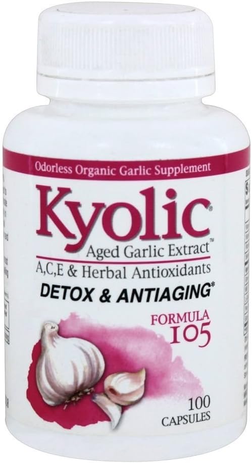 Extracto de ajo envejecido Kyolic Fórmula 105, Detox y Anti-Aging, 100 cápsulas (Paquete mayo Vary)