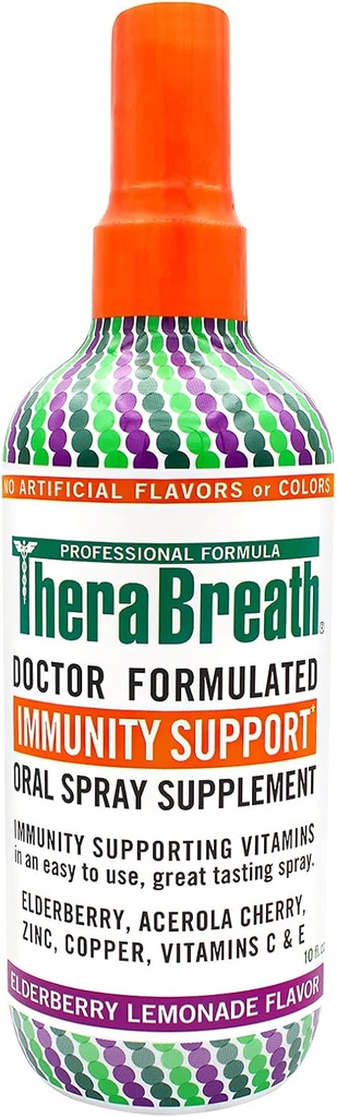TheraBreath Immunity Support Doctor Formulated Oral Spray Suplemento, Elderberry Lemonade, 10 Ounce