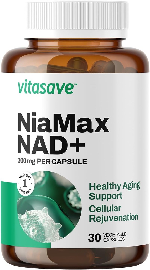 Vitasave NiaMax NAD+ Suplemento – 300mg Niacinamide Riboside per Capsule – Precursor NAD+ de alta potencia para la energía, el envejecimiento saludable y la función metabólica – Vegano, no GMO, libre de gluten (30 cápsulas)
