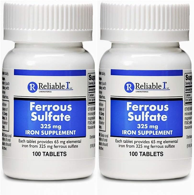 Sulfato ferroso 325mg Suplemento de hierro (2-Pack) TENIDO Píldoras de hierro TENIDO 100 Tablas de hierro por botella, 2-Pack