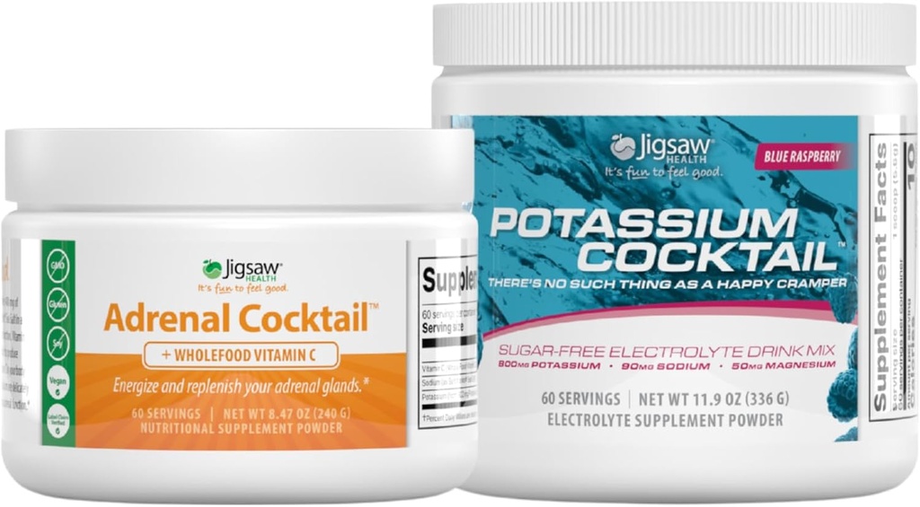Jigsaw Health Bundle ¦ Adrenal Cocktail, 60 Servings (Jar) y Potassium Cocktail (Blue Raspberry), 60 Servings (Jar)